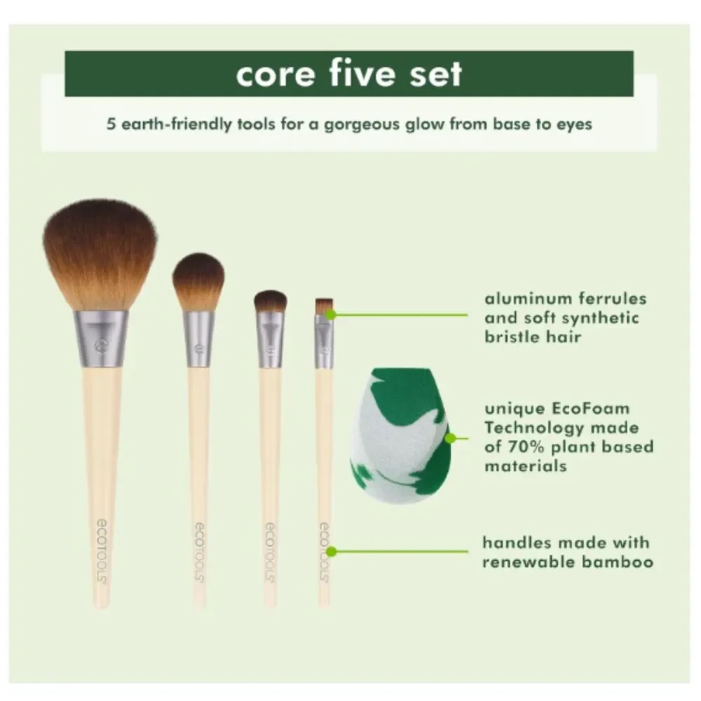 EcoTools Core Five Makeup Brush and Sponge Kit, 5 Piece Set